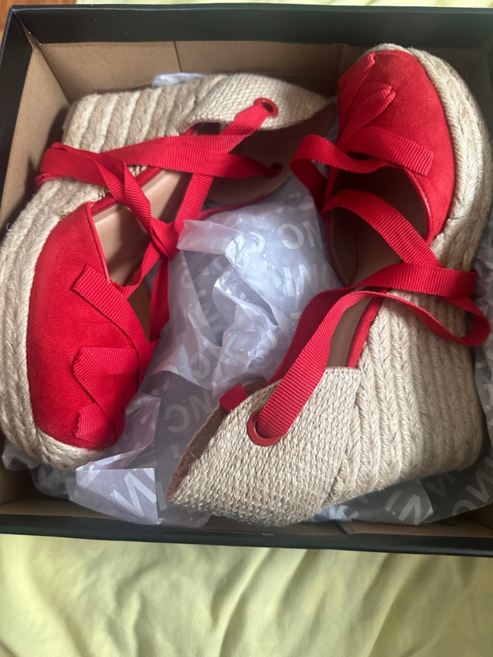 Red Espadrille Wedge Sandals with Ankle Tie
